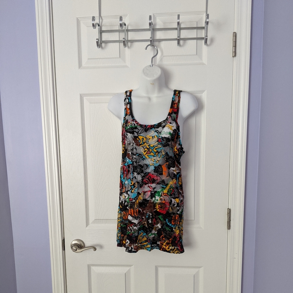 Graffiti rose mesh racerback tank top